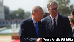 Predsednik Turske Redžeo Tajip Erdoan sa predsednikom Srbije Aleksandrom Vučićem tokom posete Beogradu u septembru 2022. 