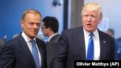 Дональд Туск і Дональд Трамп, Брусэль, 2017, архіўнае фота 